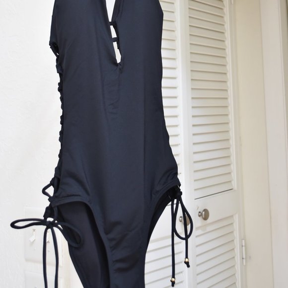 NEW! LAUNDRY Shelly Segal lace up plunge swimsuit - Picture 11 of 12